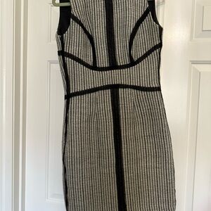Etcetera Black and Gray Striped Midi Dress